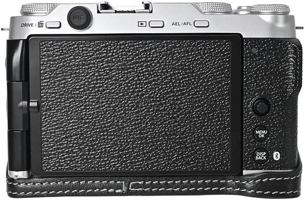 X-M5 Case, Handmade Genuine Real Leather Half Camera Case Bag Cover for Fujifilm X-M5 Bottom Opening Version + Neck Strap (Black)