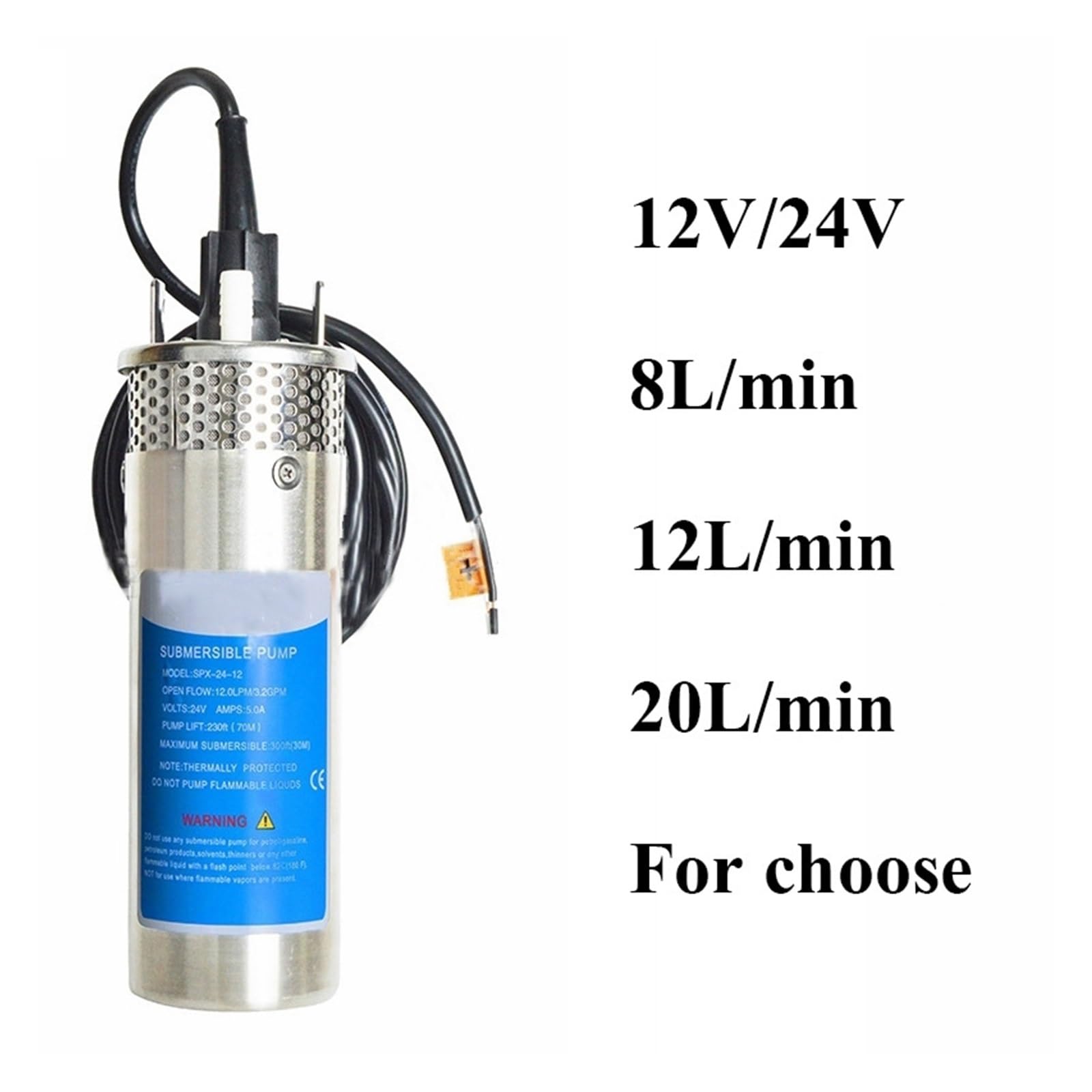 HEXEH Mini Pompe à Eau Solaire Submersible 12V 24 V, Grand débit = 70M, for l'extérieur, Jardin, puits Profond, Lavage de Voiture, Nettoyage de cale, 12 24 V (Color : 12V, Size : 8L)