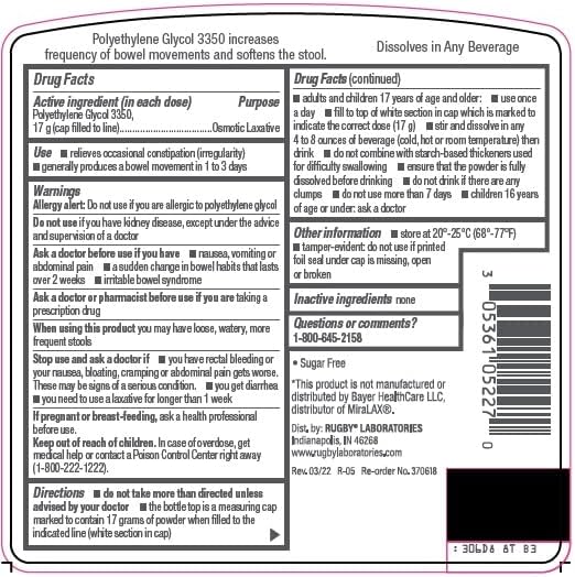 Rugby Polyethylene Glycol (PEG) 3350 Osmotic Laxative Sugar-Free Unflavored Grit Free Powder 8.3 Oz - 14 Once-Daily Doses