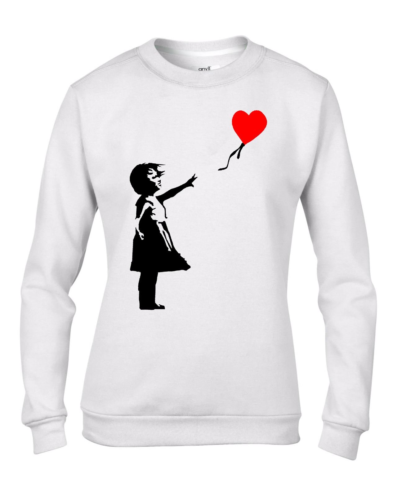 Tribal T-Shirts Banksy Balloon Girl Heart Women's Sweatshirt Jumper (Large, White)