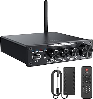 PROZOR 192kHz/24bit Digital Stereo Audio Amplifier, Hi-Fi Bluetooth Amplifier DAC 2 Channel Home audio amplifier with IR Remote Control for Passive Speakers 100W + 100W