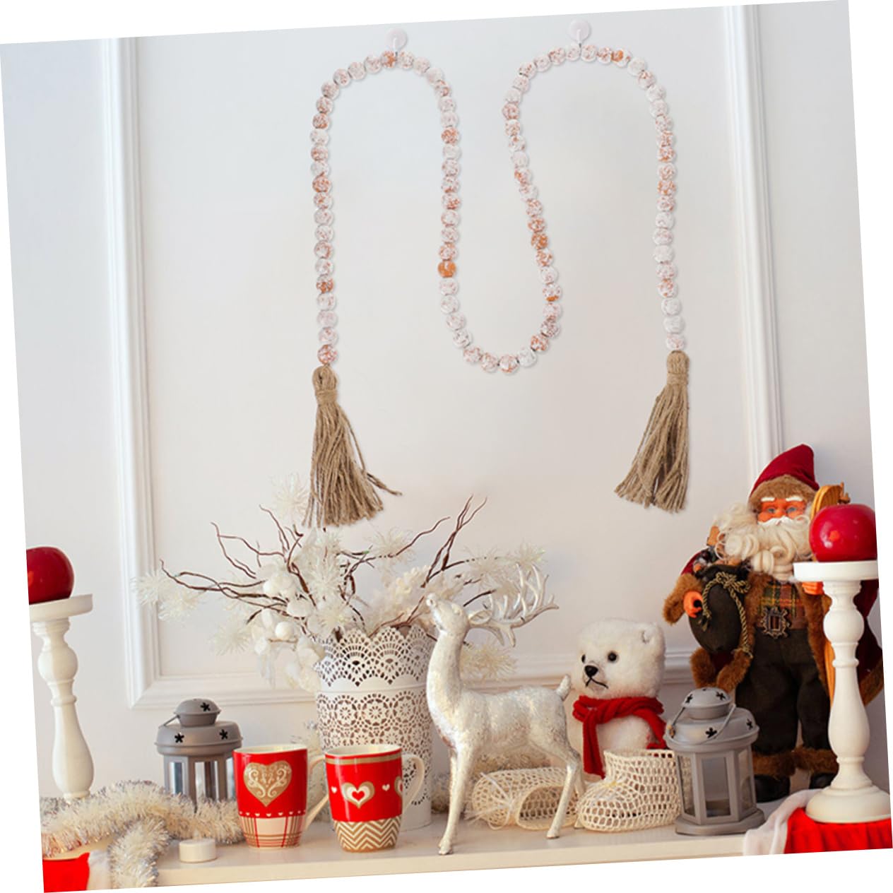 2 stücke Natürliche Holz Bead Garland Quasten Rustikalen Seil Dekor for Home Wand oder Tür
