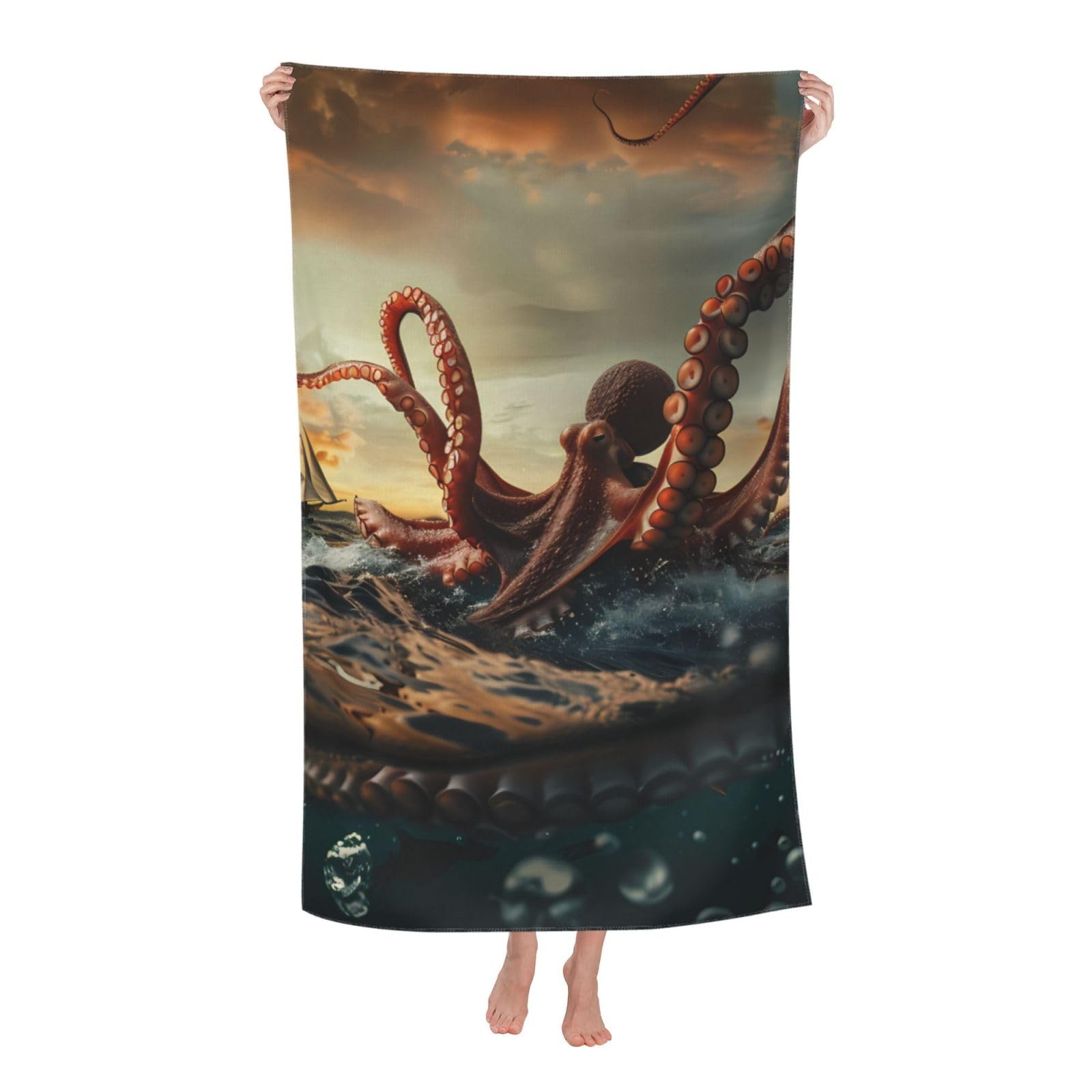 LSRCPD Beach Towel Suckers On The Day Octopus and Sailors Ship Microfiber Beach Towels Blanket Oversized Tropical Big Extra Large XL Pool Towels Quick Dry Sandproof for Women Girls Kids