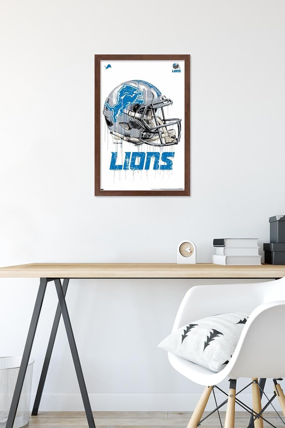 Trends International NFL Detroit Lions - Drip Helmet 20 Wall Poster, 14.725" x 22.375", Mahogany Framed Version
