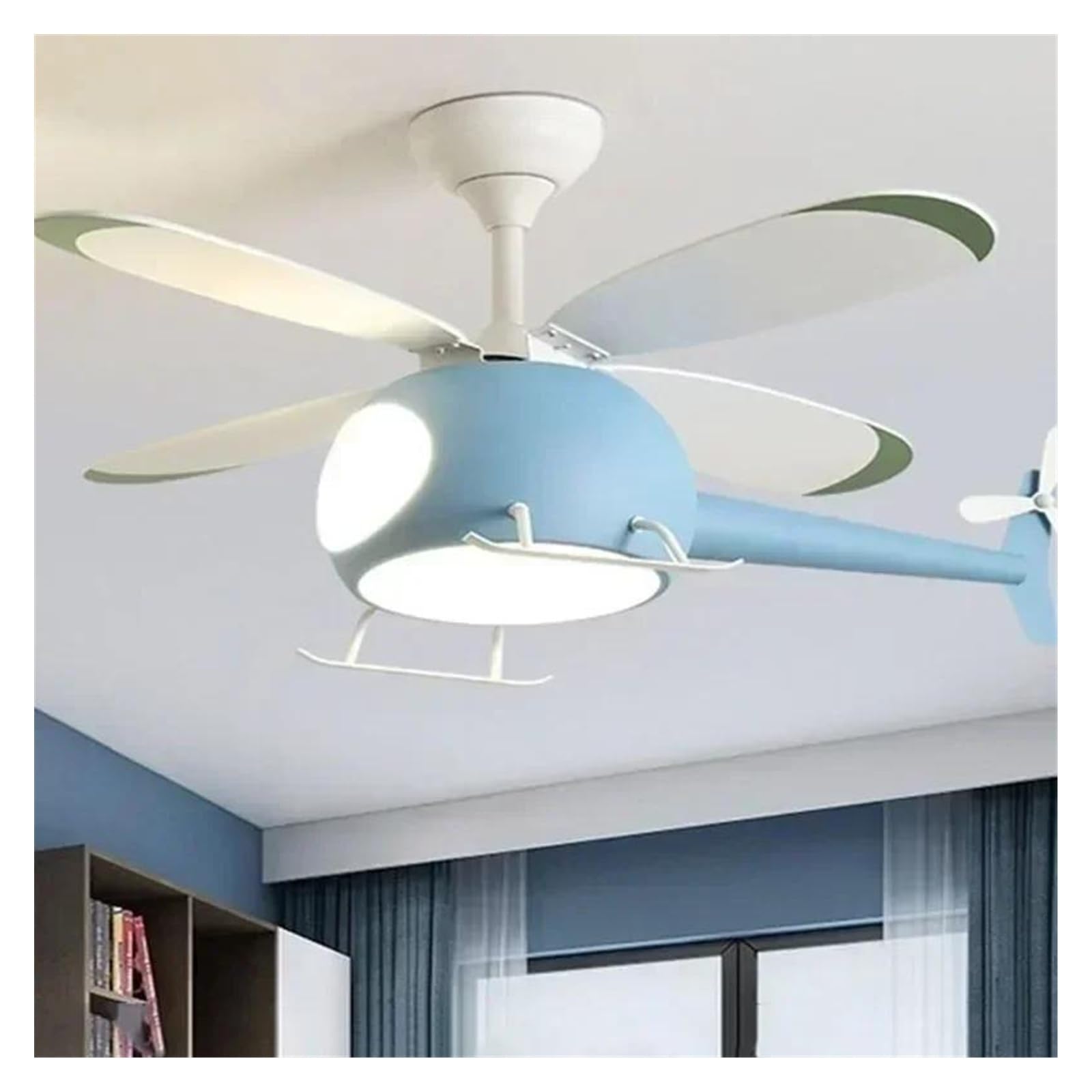 Cartoon Ceiling Lamps for Room Helicopter Fan Chandelier for Children's Bedroom Indoor Led Lights Fixture Luster ，Chandeliers(Blue)