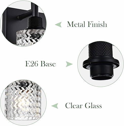 Miniatura 4 de Lámparas de baño negras 4 luces con vidrio martillado, luz de tocador de casa de campo, color negro mate, luz de tocador de baño, iluminación