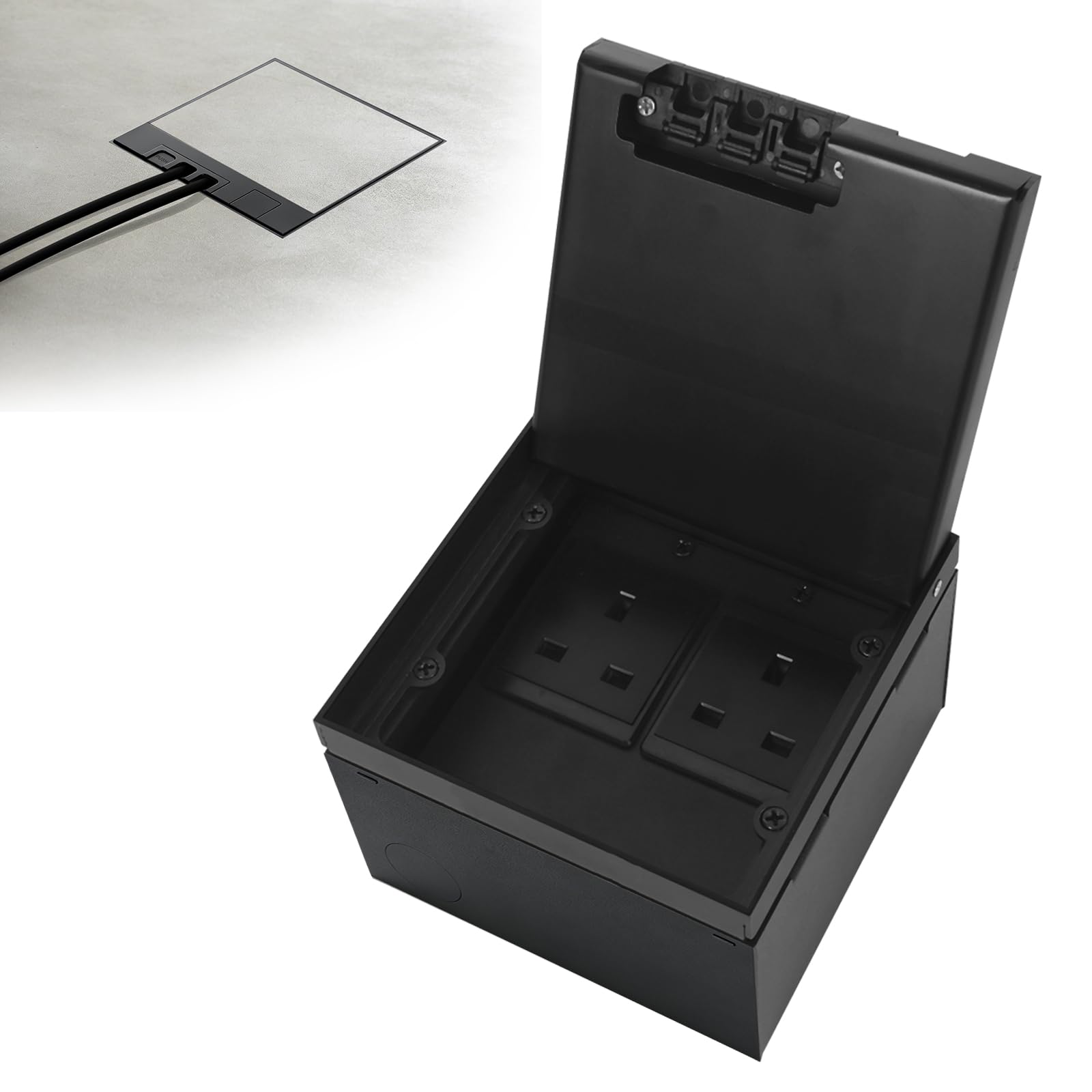 Btstil Recessed Power Socket Box, Stainless Steel Embedded Floor Socket with Double Plug, Waterproof Concealed Socket Outlet Box for Kitchen, Living Room, Office (2AC-Black)