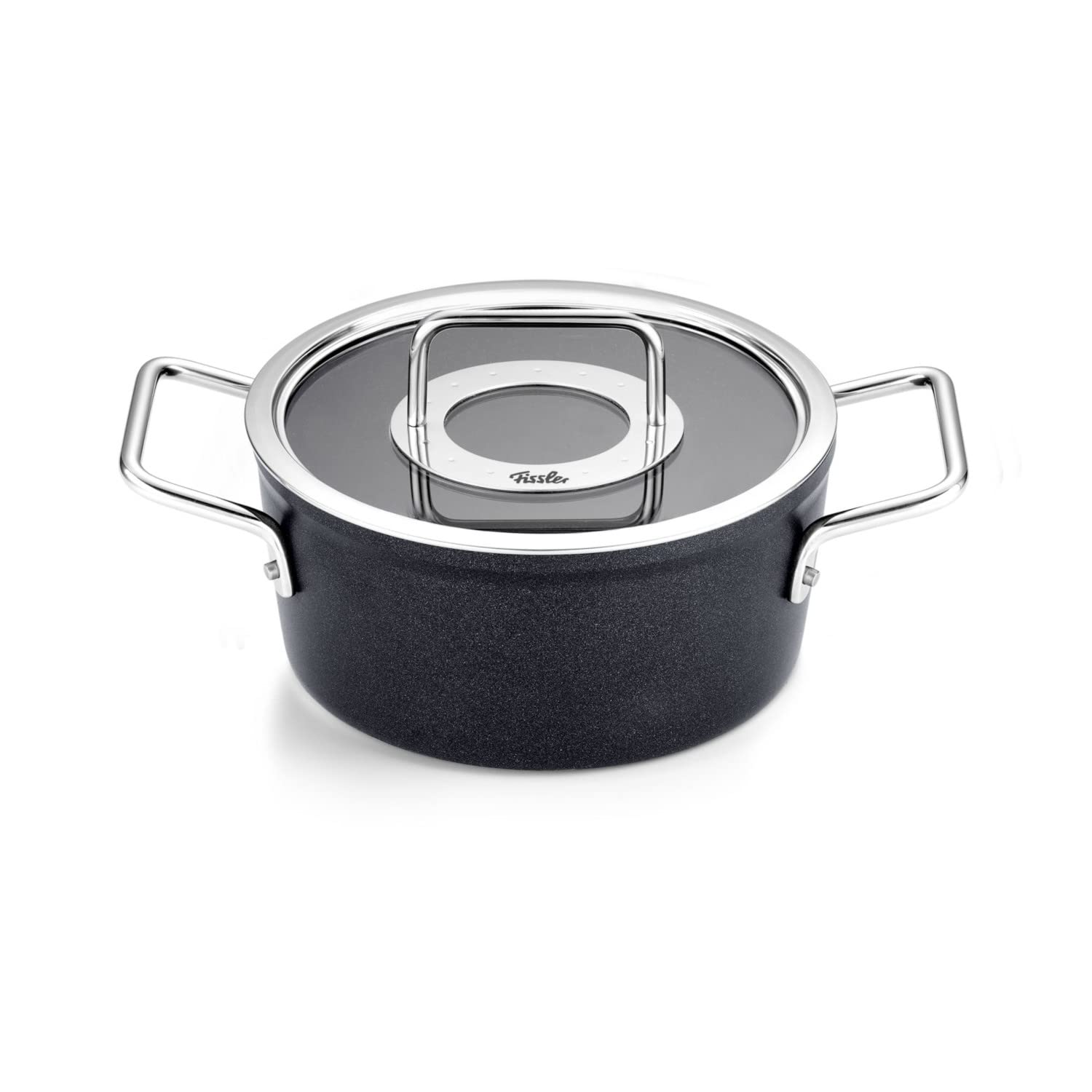 Fissler Charcoal Adamant Aluminium Saucepan (Diameter 20 Cm, 2.7 L) Pots Coated With Glass Lid Non-Stick Induction