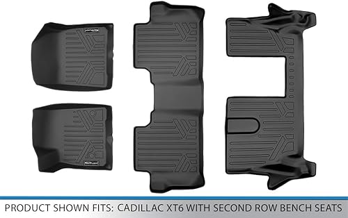 Miniatura 6 de SMARTLINER Juego de alfombrillas de suelo de ajuste personalizado, 3 filas, color negro, compatibles con Cadillac XT6 2020-2023 con asiento de banco