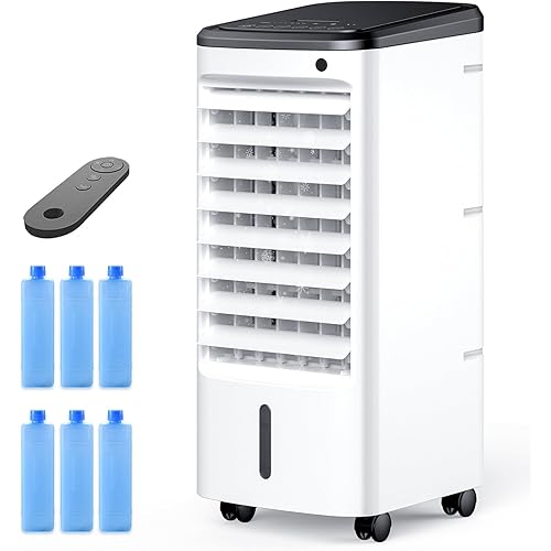 Windowless Portable Air Conditoners, 3-IN-1 Portable AC with Remote, 3 Modes 3 Speeds, 1Gal Tank & 12H Timer, 65° Oscillation, Fast Cooling Quiet Ventless Swamp Cooler for Room Home Office, Off White