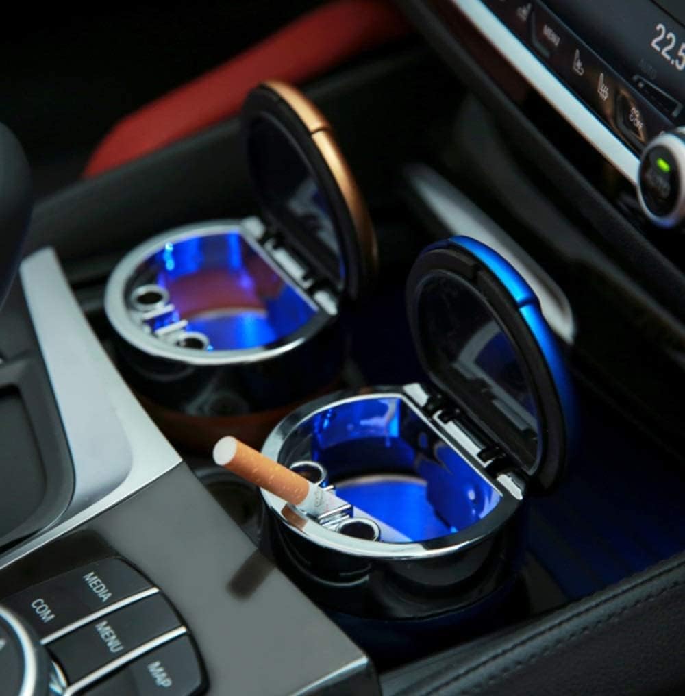 Car Ashtray Stainless Steel Metal Car with Lid Multi-Function Creative Personality Covered Car Universal Ashtray 7.5X11cm(Color:Blue)