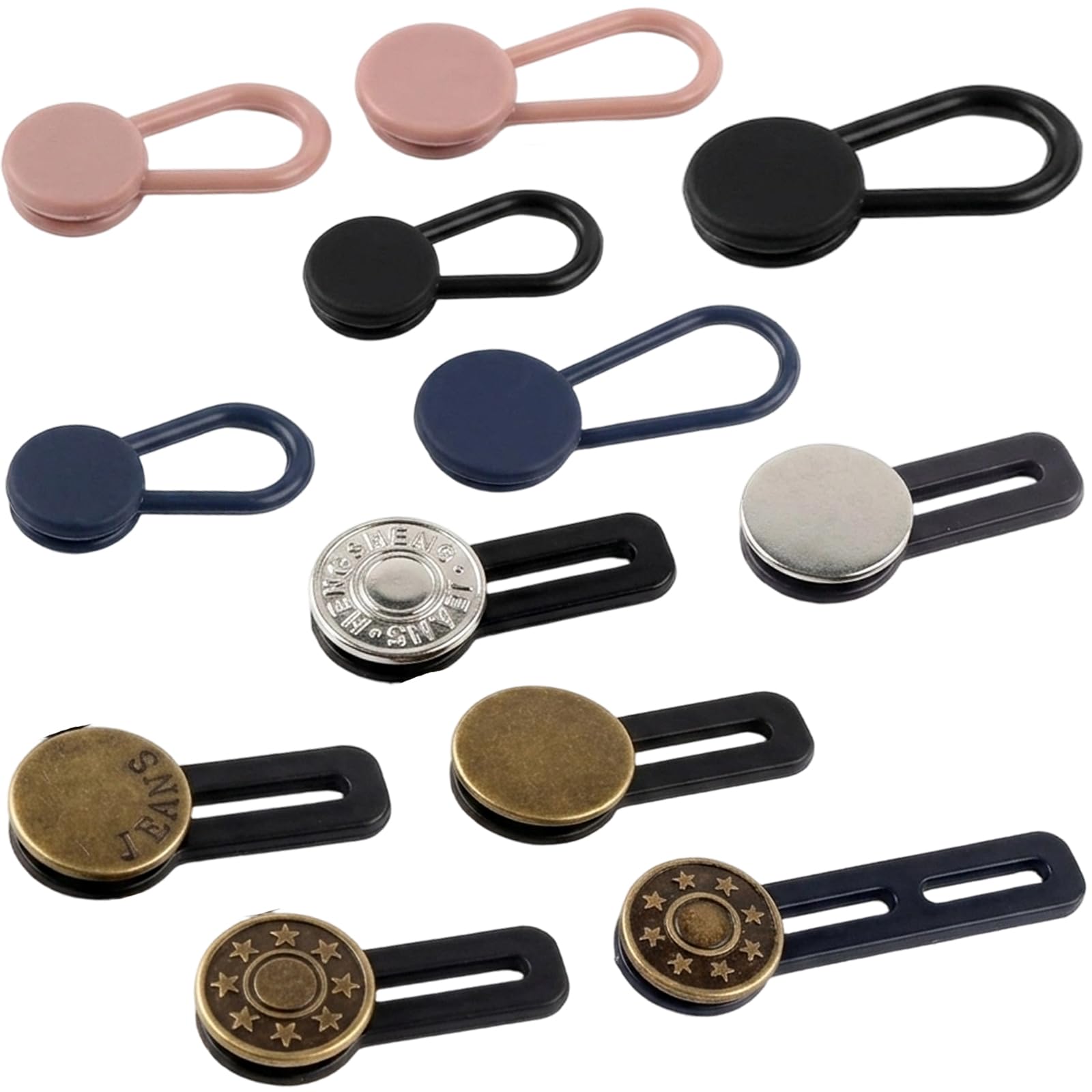 12PCS Button Extender for Trousers, Waistband Extender, Flexible Adjustable Trouser Extenders Women, No Sewing Retractable Instant Waistband Expansion for Men Women Trousers Jeans