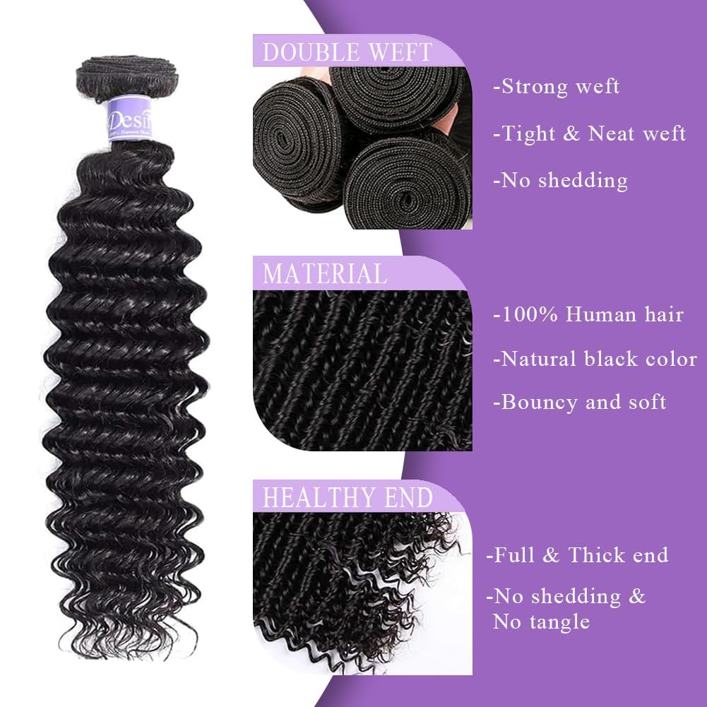 Deep Wave Human Hair Bundles 24Inch 12 A Brazilian Deep Wave Bundles Human Hair 100% Unprocessed Virgin Hair Deep Curly Weave Extensions
