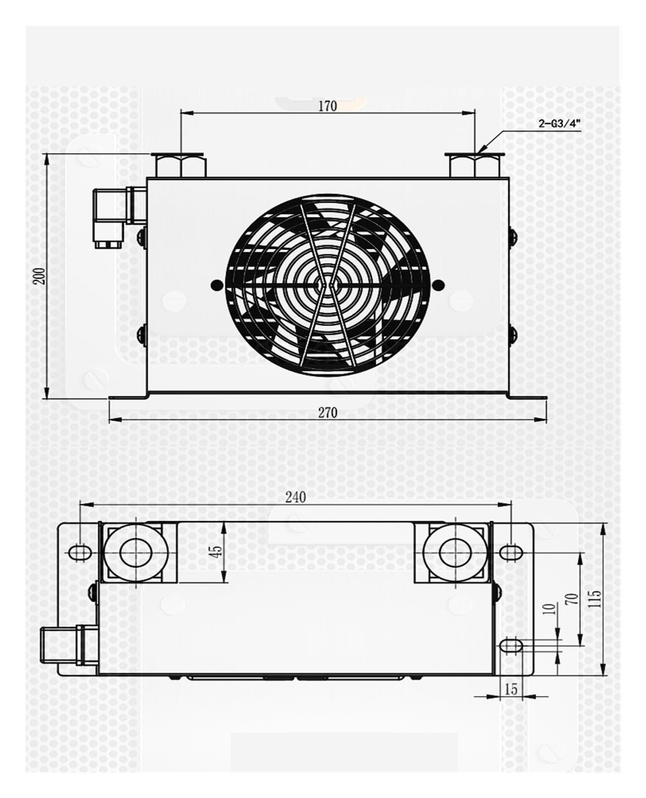 AH0607T-CA Flusso 40L/min Radiatore olio idraulico Raffreddamento olio Scambiatore di calore Piastra radiatore Pin Fan for macchinari(AC380V)