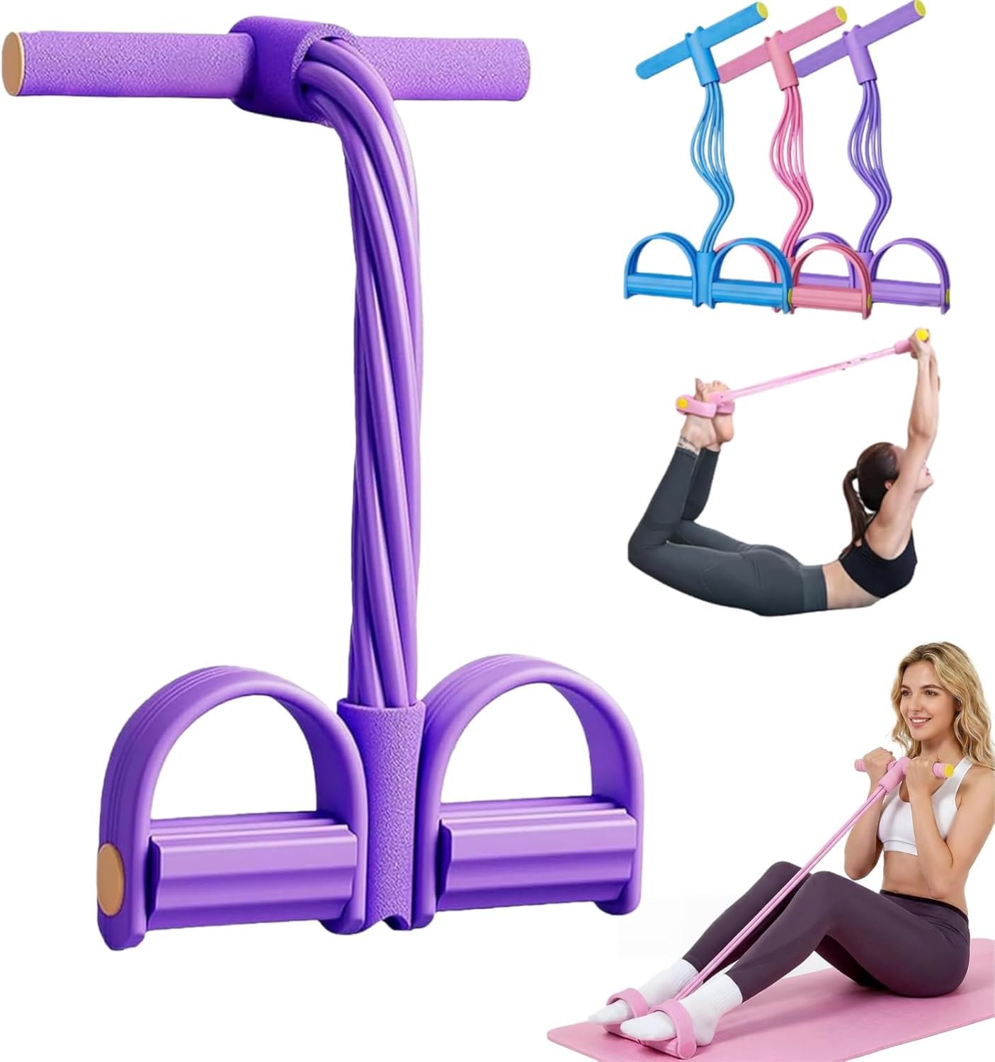 ghfdaz all in One Attrezzo per Addominali, Corde Elastiche 8 Tubi, Addominali Attrezzi, Elastico per Esercizi per Gambe, Addome e Allenamento Casa,Style1-Purple