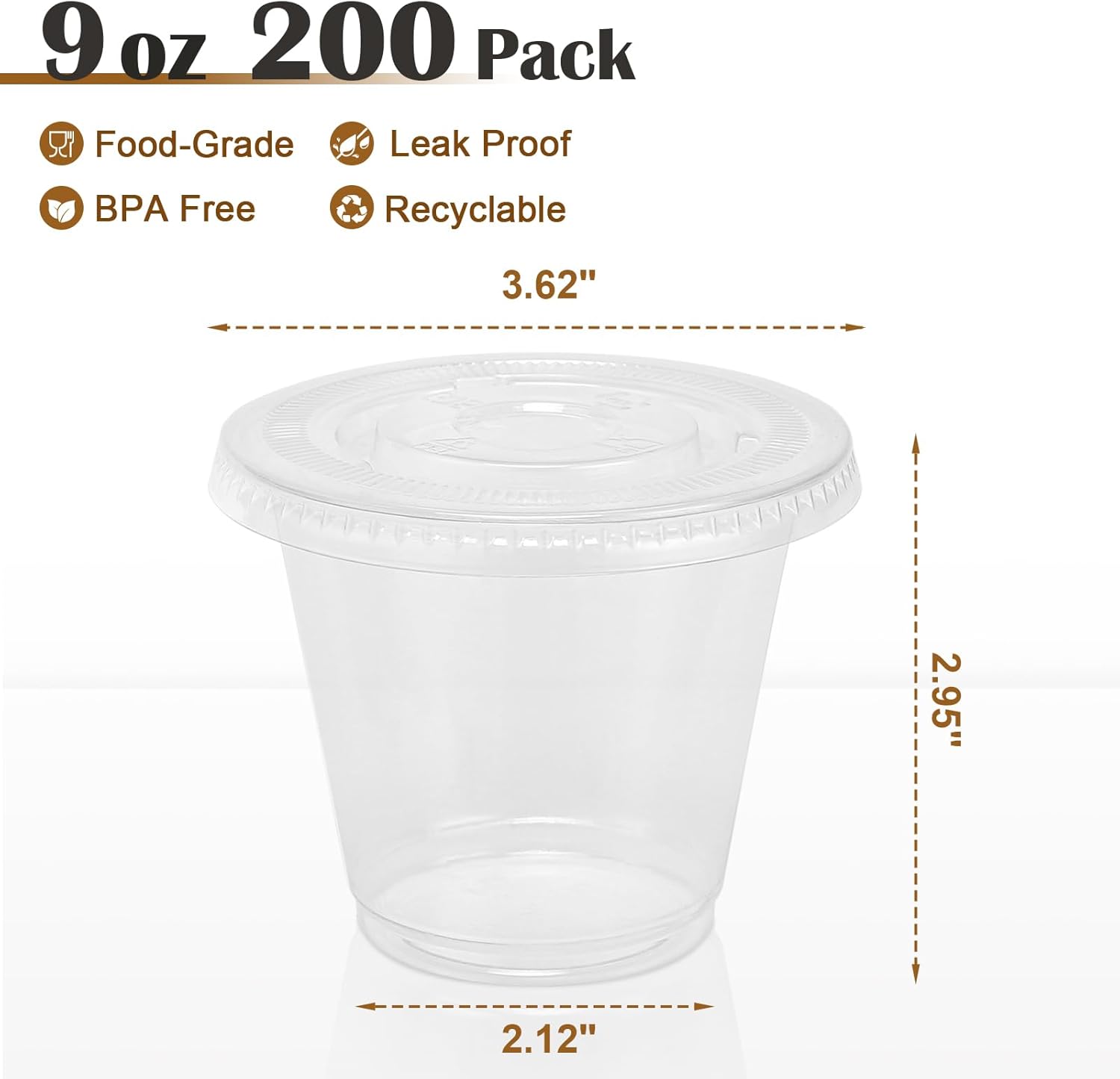 200 Pack 9 oz Clear Plastic Cups with Lids, Parfait Cups with Flat Lids, Disposable Dessert Cup, Putting Cup for Cold Drink, Ice Cream, Fruit, Salad - Image 2