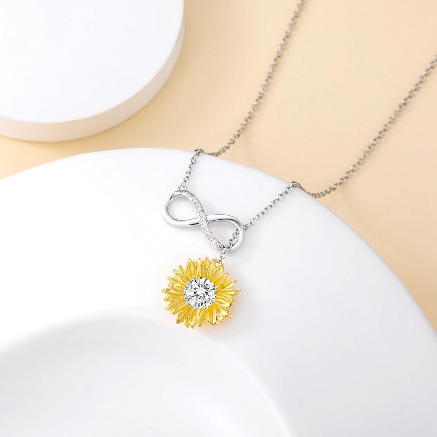 Diamond Sunflower Necklace with Birthstone 925 Sterling Silver Lab Grown Diamonds Infinity Sunflower Lariat Pendant for Women