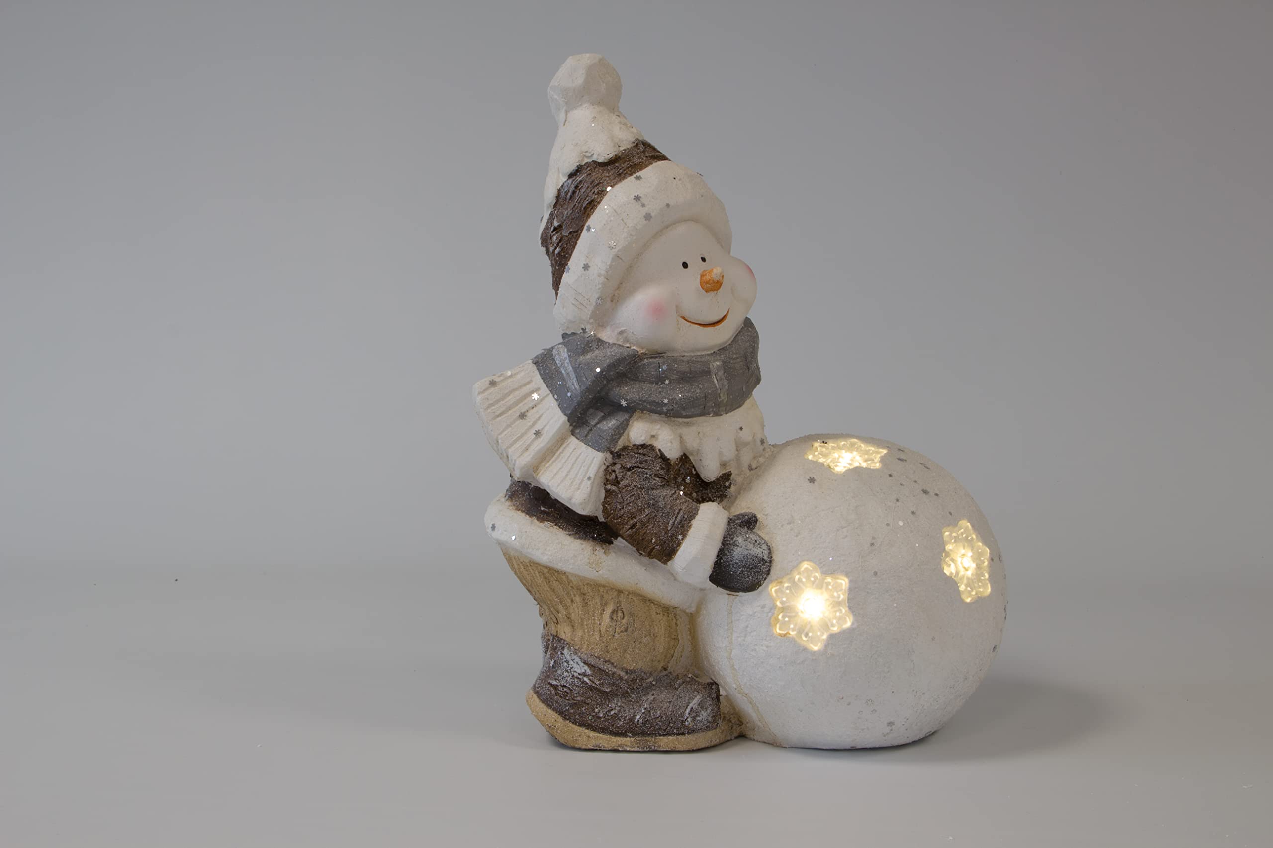 NATIV Lemodo Weihnachtsdeko Schneemann mit LED beleuchteter Schneekugel | Weihnachtsschmuck aus Magnesia | Weihnachtsfigur 41 cm hoch | Tolle Geschenkidee zu Weihnachten