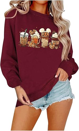 HUANKD Suéter de Halloween para mujer, diseño de té con leche, talla grande, sudadera con capucha de manga larga, S-2XL