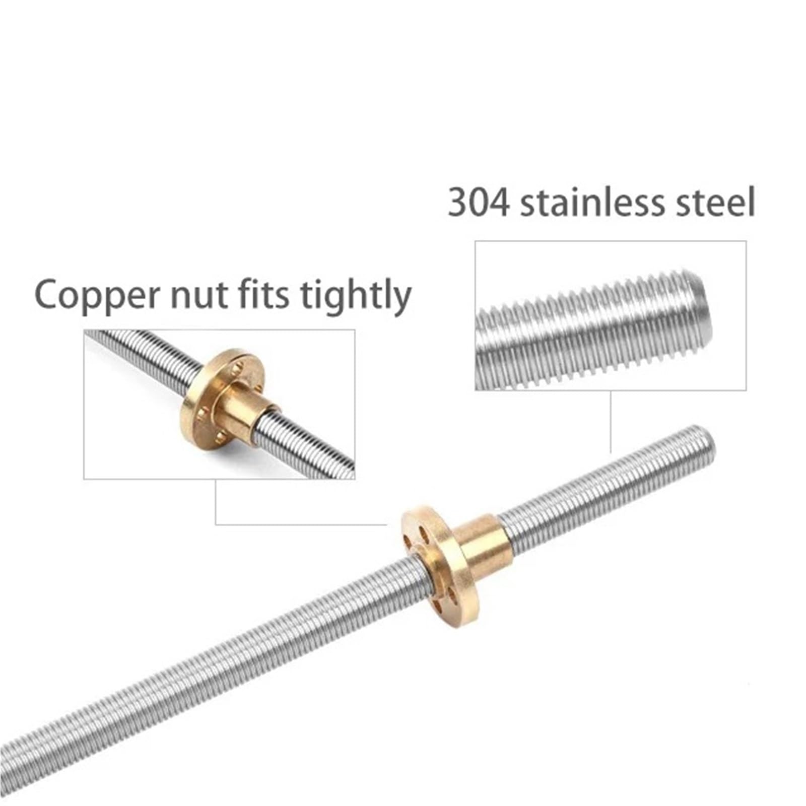 Metal Ball Screw nut end Processing 100-600mm 3D Printer Parts T8 Lead Screw Left Thread Lead Screw 8mm Trapezoidal Lead Screw Nut Lead Screw Parts(200mm)