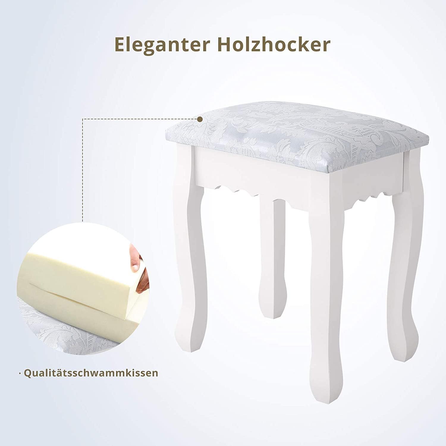 PerGar Vintage Schminktisch Set, Kosmetiktisch Makeup Tisch mit Gepolstertem Hocker, Runder Spiegel und 3 Schubladen, Frisiertisch Schminkkommode, 75 x 40 x 136, Weiß