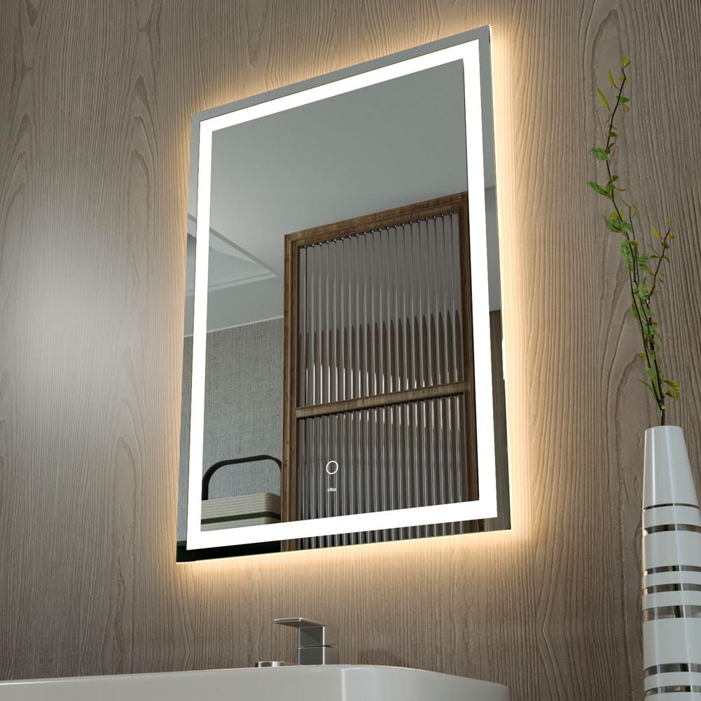 KWW 50 x 70 cm LED Bathroom Mirror, Dimmable Makeup Vanity Mirror IP44 Anti-Fog Horizontal/Vertical Wall Mounted