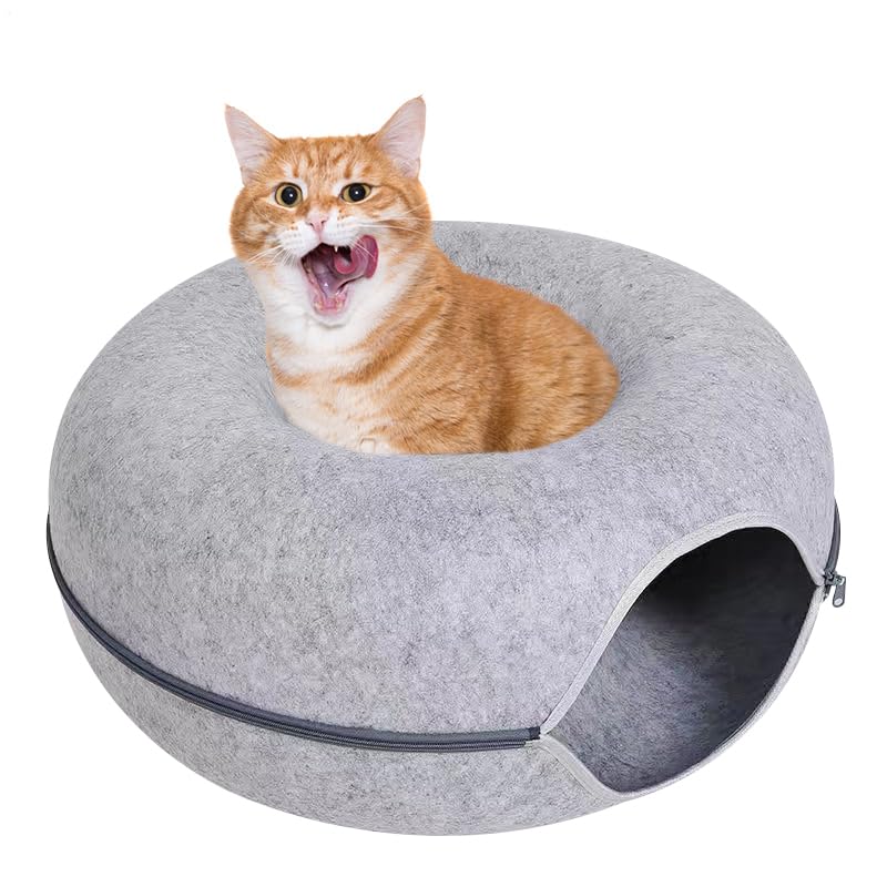 Letto a tunnel a forma di ciambella per gatti, letto a tunnel per gatti indoor - Letto rotondo per gatti in feltro con tunnel a forma di ciambella rimovibili e traspiranti | Tunnel in per gatti