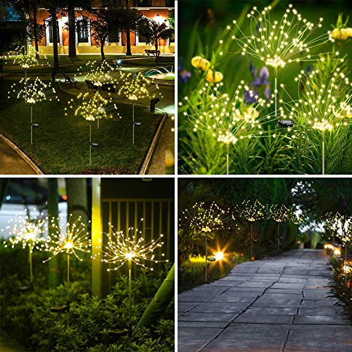 welltop Firework Solar Lights, Upgrade Creative Firework Solar Garden Lights, IP65 Waterproof 120 LED Solar Copper Wire String Lights with 2 Lighting Modes for Garden, Lawn, Courtyard, Balcony, 2 Pack
