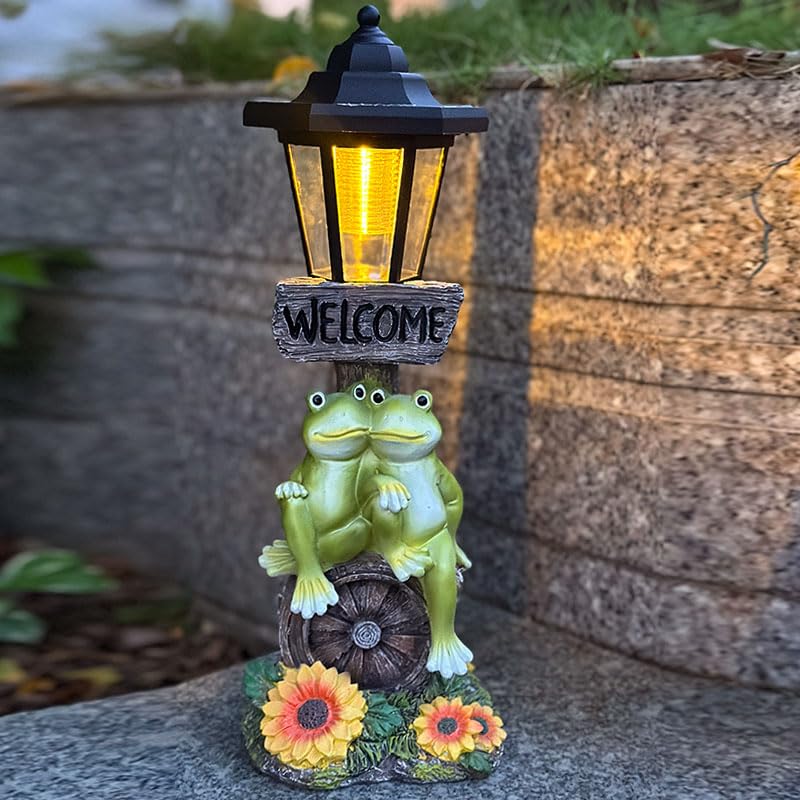 ZYLiWoo Solar Frog Garden Statue Outside Frog Statue Gift - Outdoor Solar Garden Figurines Decorative Art Housewarming Gift Suitable for Balcony Courtyard and Lawn Decor