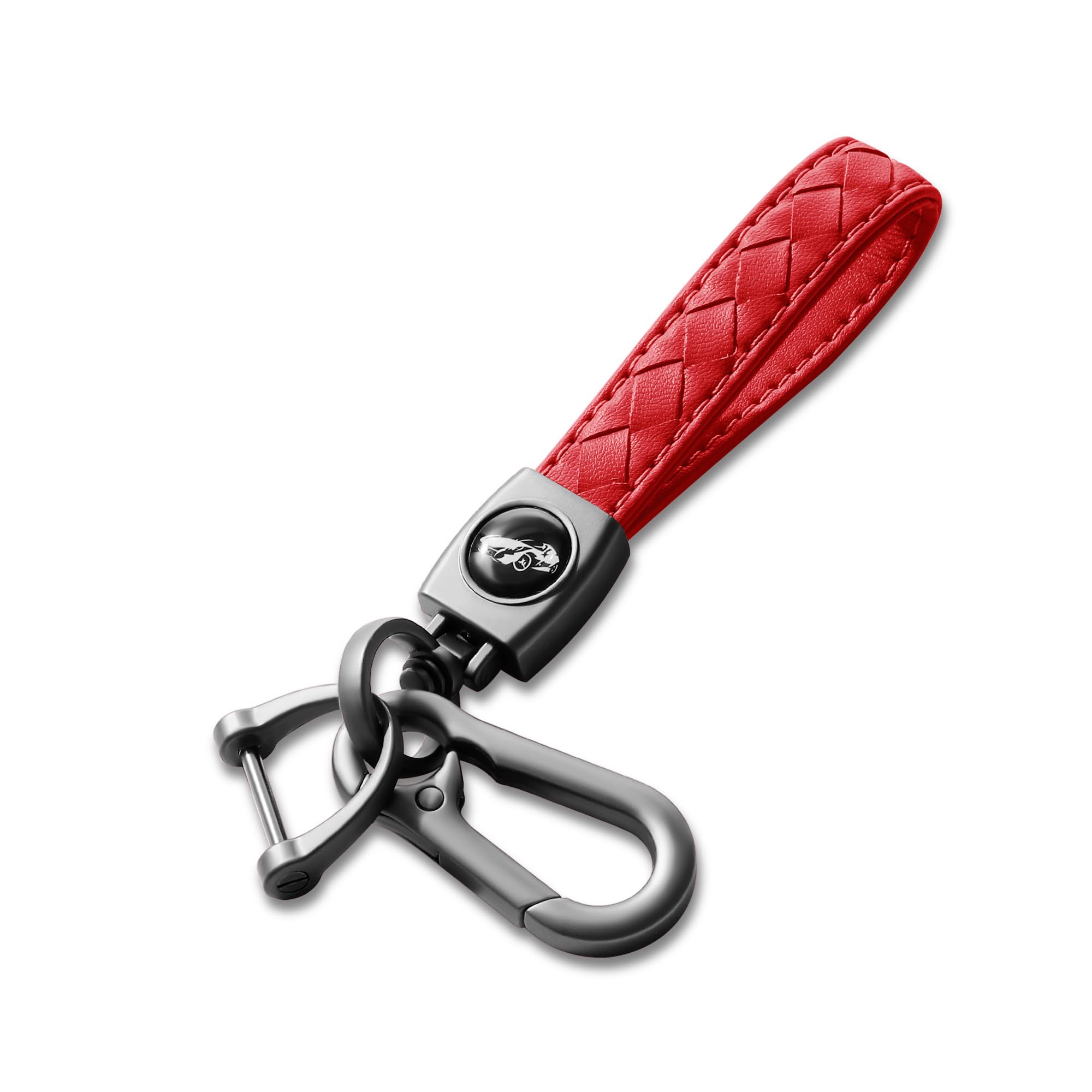 Gkeygo Leather & Rhinestone Car Keychain - Universal Key FOB Holder With D-Ring (Red) - View #4