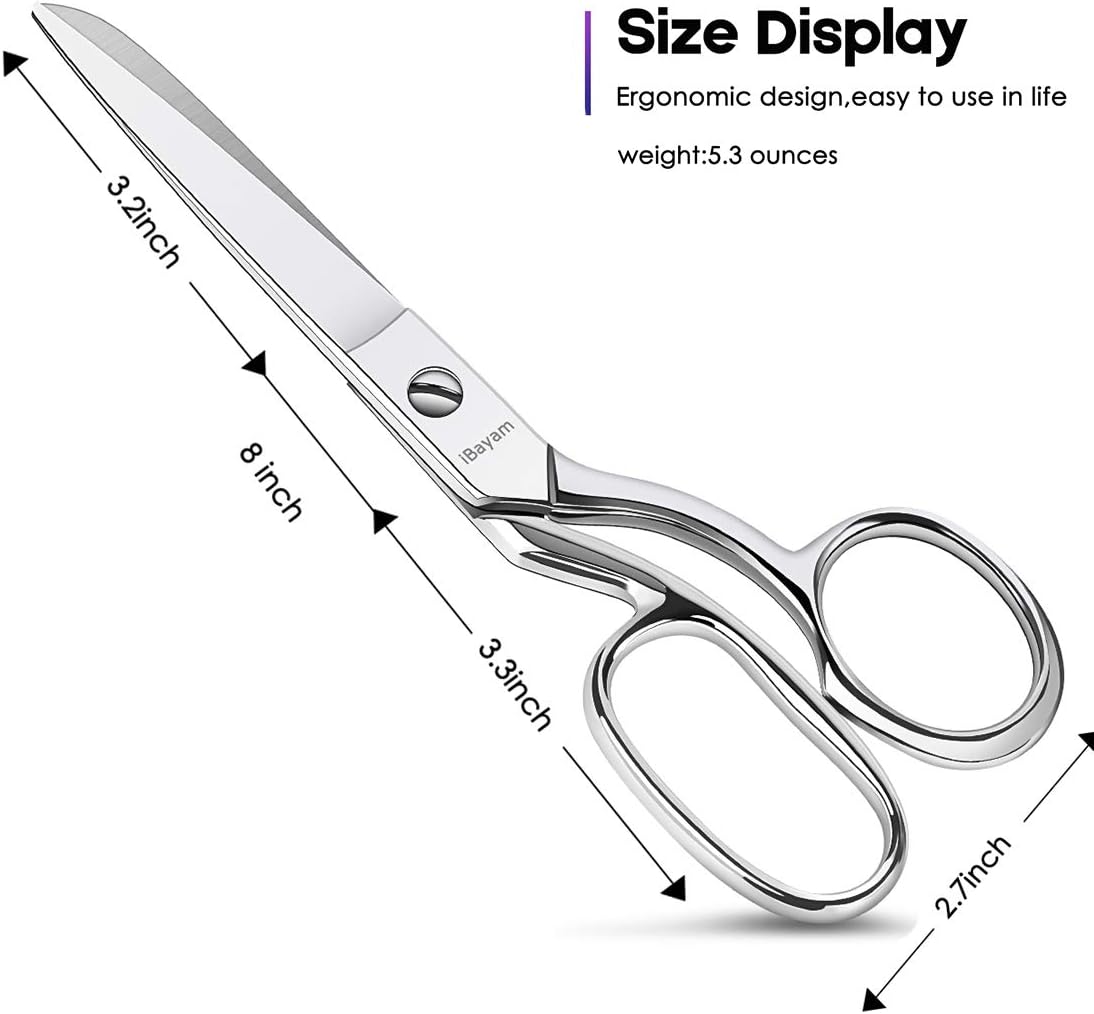Sewing Scissors, Fabric Scissors, Classic Professional 8" All Metal Stainless Steel Ultra Sharp Scissors Heavy Duty Forged Shears for Tailor Dressmaker Craft Cutting Cloth Leather Canvas Denim Paper