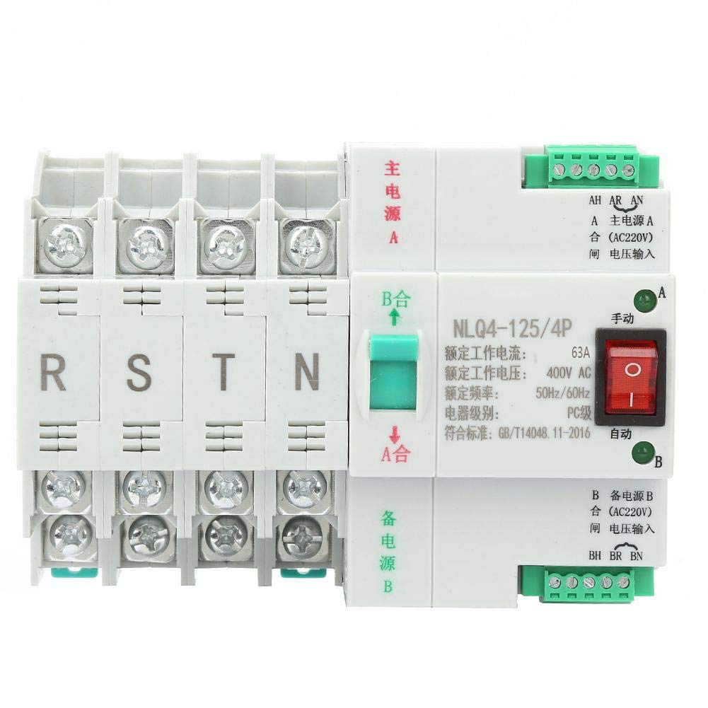 Interruttore di trasferimento 4P, AC 400V 63/80/100A Interruttore a levetta di trasferimento automatico a doppia alimentazione (63A)