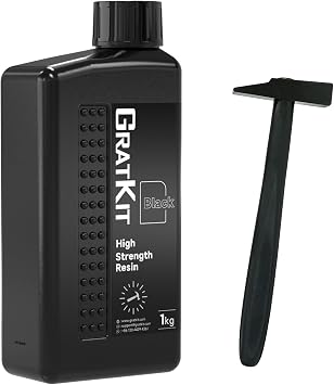 GratKit 3D Printer Resin High Strength Non-Brittle Engineering Resin, Photocuring Resin, Impact Resistant, 405nm, for LCD/DLP/SLA Optical Modelling 3D Printers, 1000g, Black