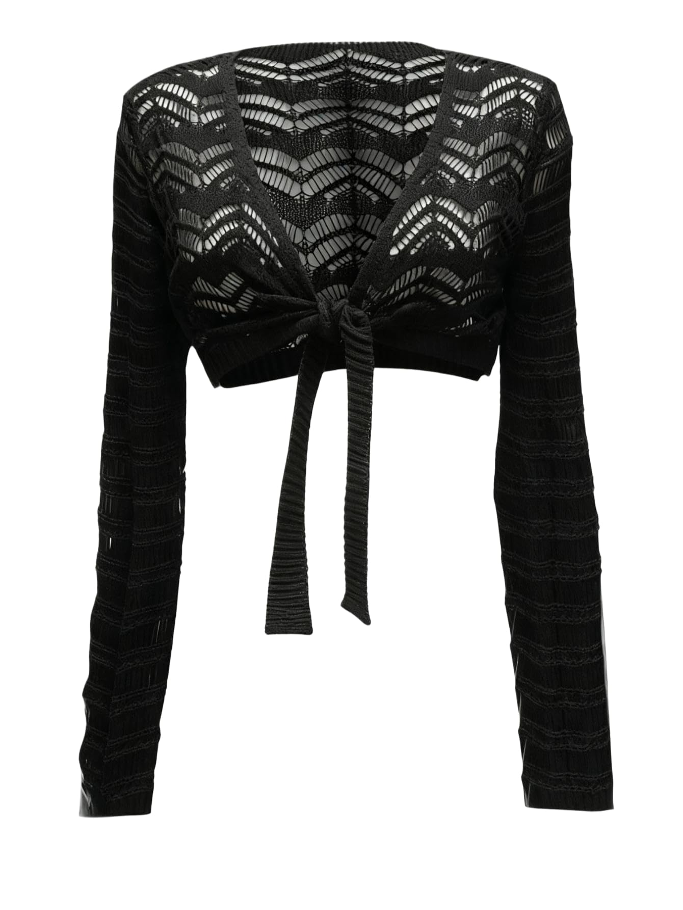 Floerns Womens Tie Front Crochet Bolero Shrug Long Sleeve Lightweight Crop Cardigan Sweaters