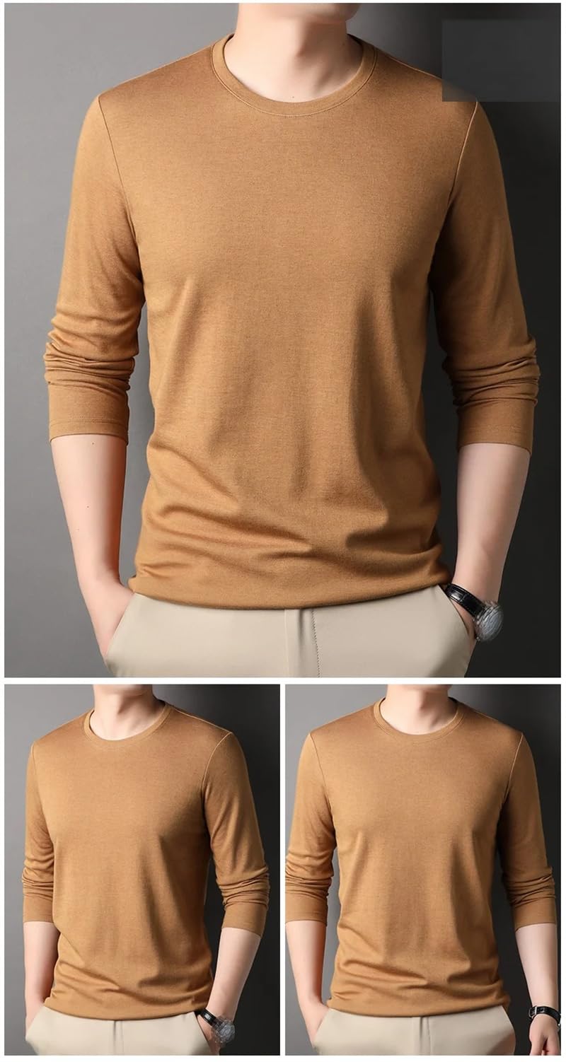 Maglietta da uomo girocollo tinta unita morbida manica lunga top casual fit basic business pullover top