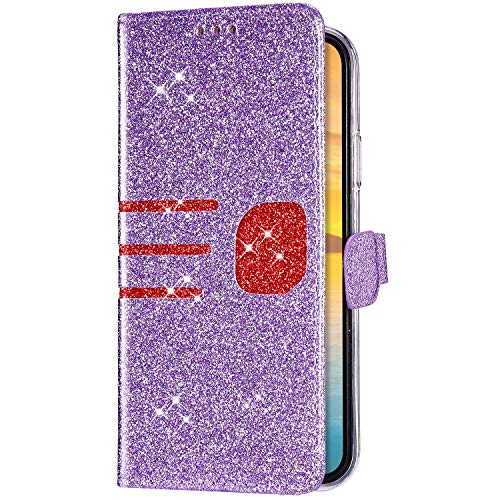 Uposao Compatible with iPhone 6S Plus 5.5 Wallet Case Girls Glitter Sparkly Bling PU Leather Flip Case Cover with Credit Card Holder&Wrist Strap Magnetic Closure Kickstand,Purple