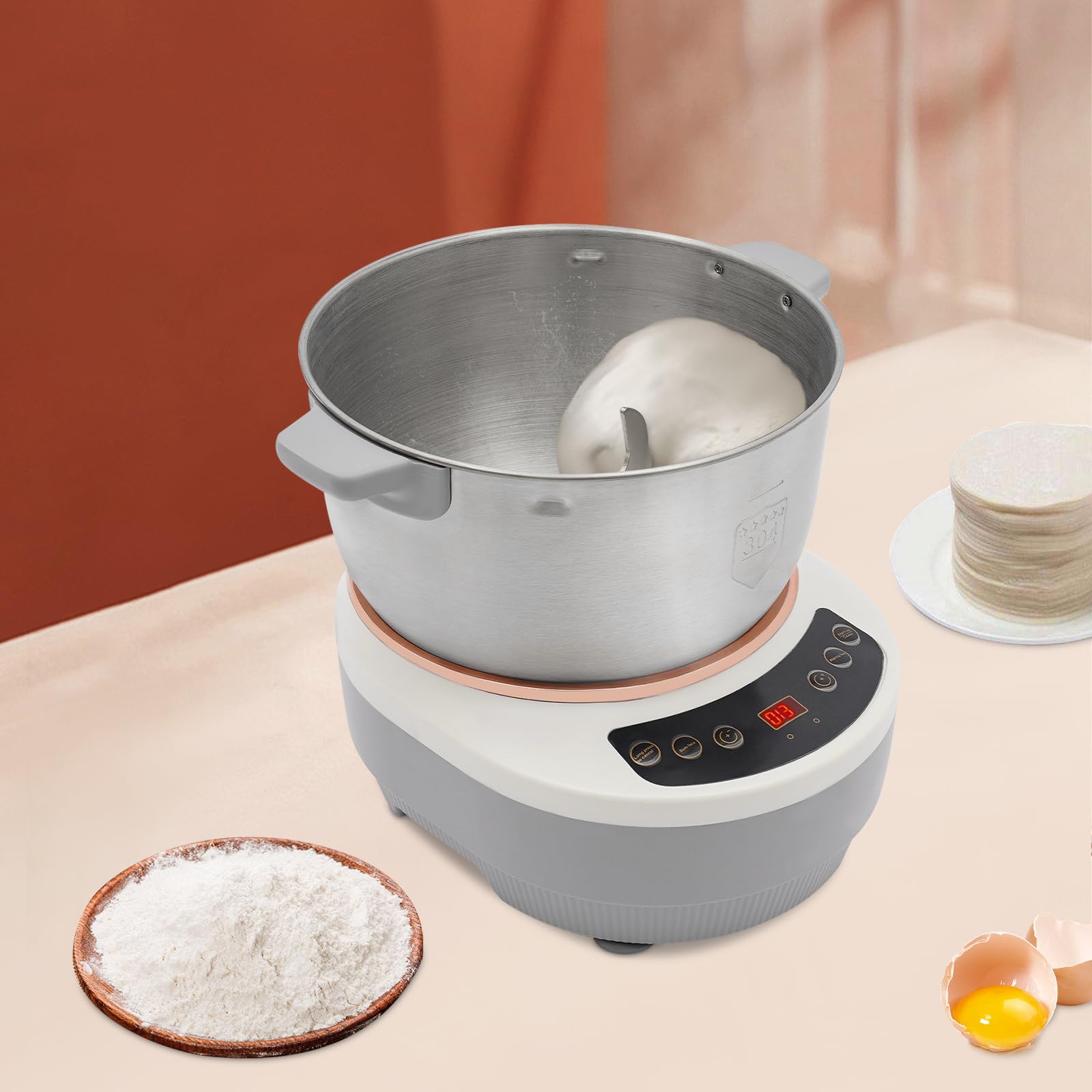 Commercial Dough Kneading Machine, 200W 5L Stainless Steel Mixer with Ferment Function & Timer, for Home, Bakery, Restaurant