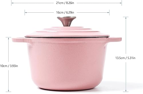 Miniatura 2 de HAWOK Horno holandés de hierro fundido esmaltado, 1.5 cuartos de galón, color rosa