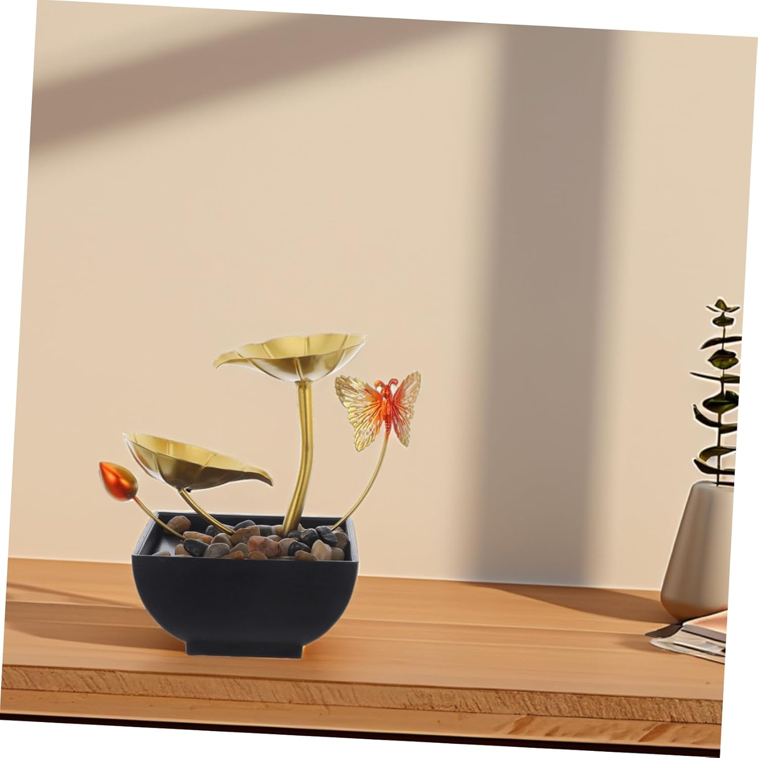 Indoor Tabletop Waterfall Fountain with Lotus Leaf Relaxing for Home Office Decoration Air Humidification and Atmosphere Creation