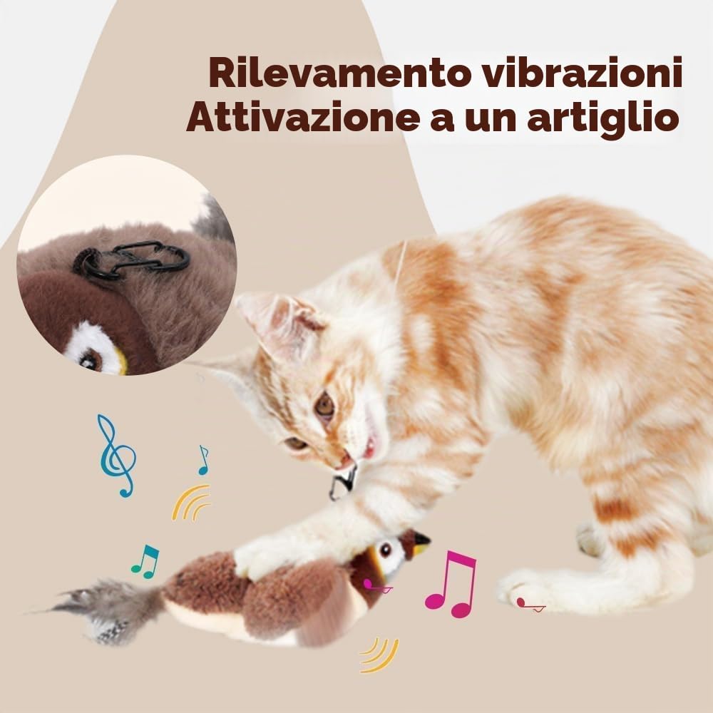 Uccello Volante Per Giochi Gatti Che si Muove, Interactive Chirping Bird Cat Toy, Simulazione Divertente
