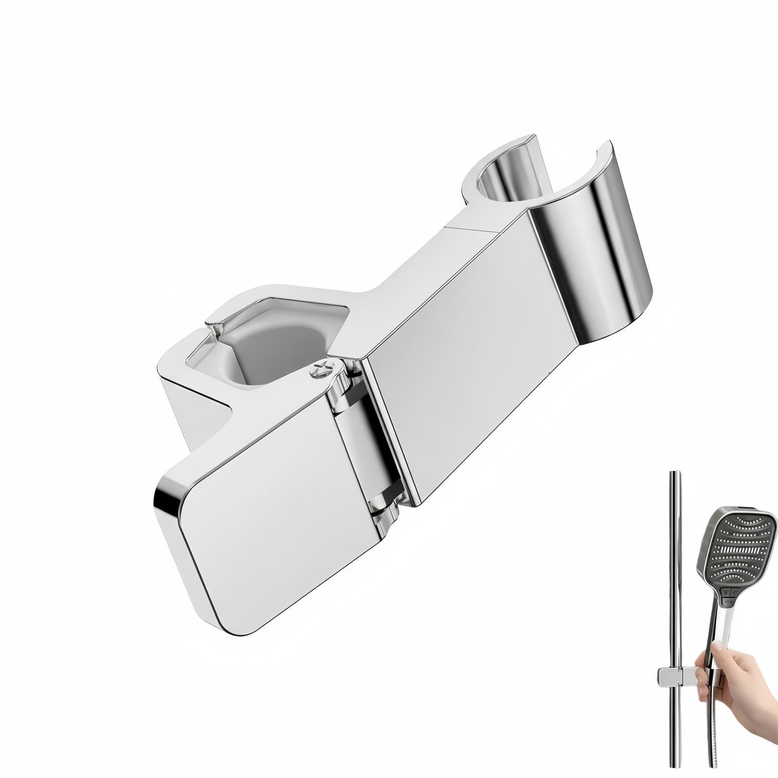 Rotatable Shower Head Holder, Shower Clamp, Shower Holder Bracket, Shower Head Bracket, Universal Shower Head Holder, Shower Riser Rail Slider, Fits 24–34 mm Rail, 1 Pack