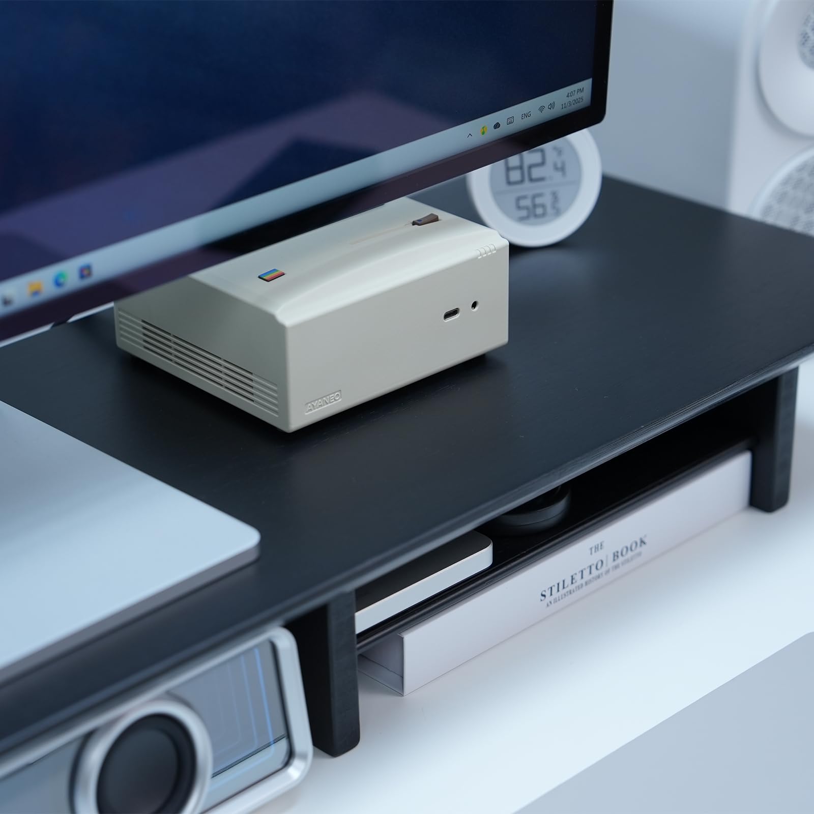 Bamboo Dual Monitor Ständer schwarz, 2-stufiger Schreibtisch Monitorständer für 2 Monitore, Halterung für PC Computermonitor, Drucker, schwerer TV Ständer bis zu 300 lbs, Schwarz.