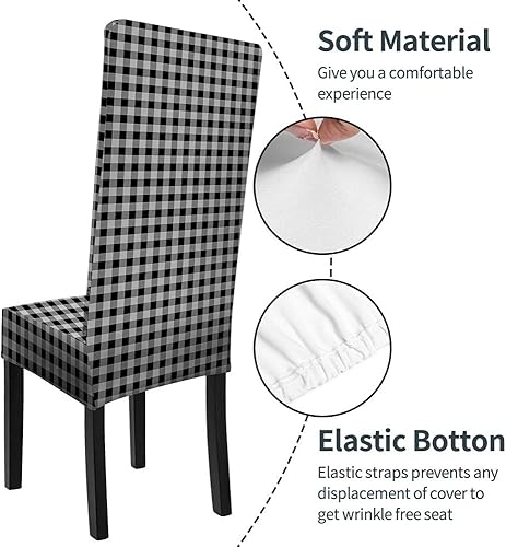 Miniatura 6 de WONDERTIFY Fundas de silla de cuadros de búfalo blanco negro para comedor rústico vintage de cuadros cuadros cuadros de cuadros elásticos para