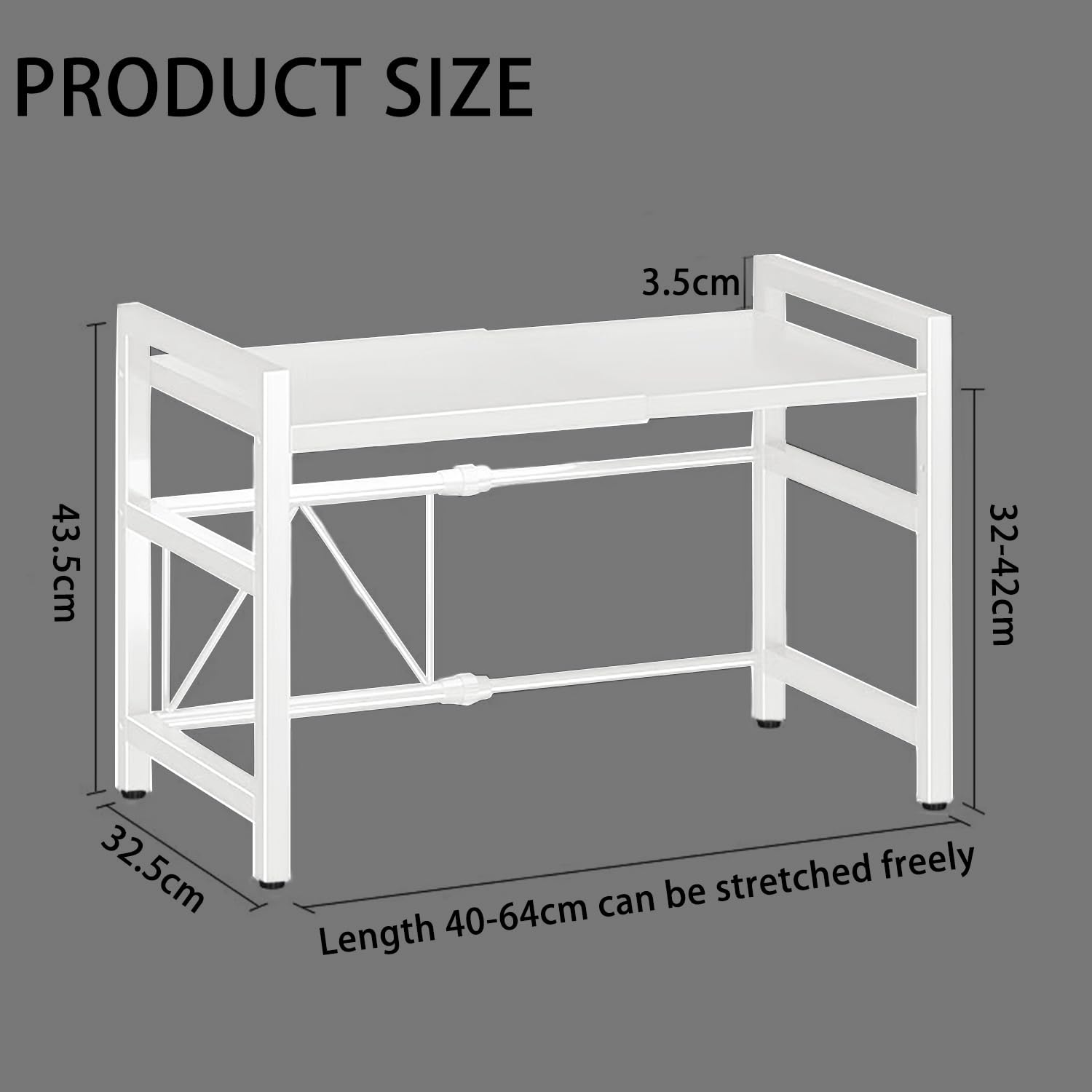 devesanter Estantería para microondas, 3 niveles, extensible, con 6 ganchos, para cocina, para especias, para microondas, color negro, extensible de 40 a 64 cm, color blanco