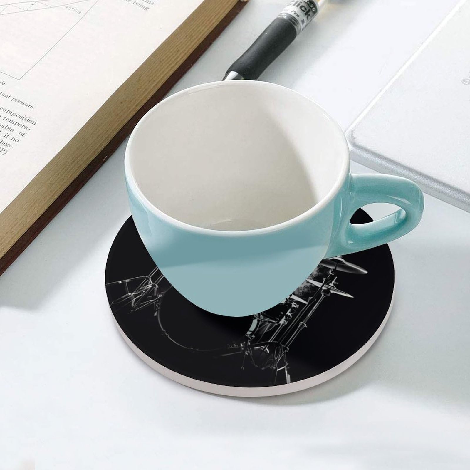 Lot de 6 dessous de verre en céramique avec dos en liège - Dessous de verre antidérapant en pierre absorbant pour types de tasses, table basse