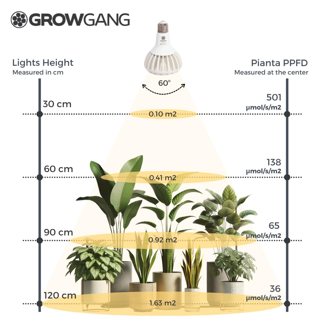 Coltiva luci per piante da interno, Lampadina a LED a spettro completo, luce per coltivazione indoor per piante grasse erbe e cactus, germinazione di piantine, E27, PPF μmol/s 33.1.