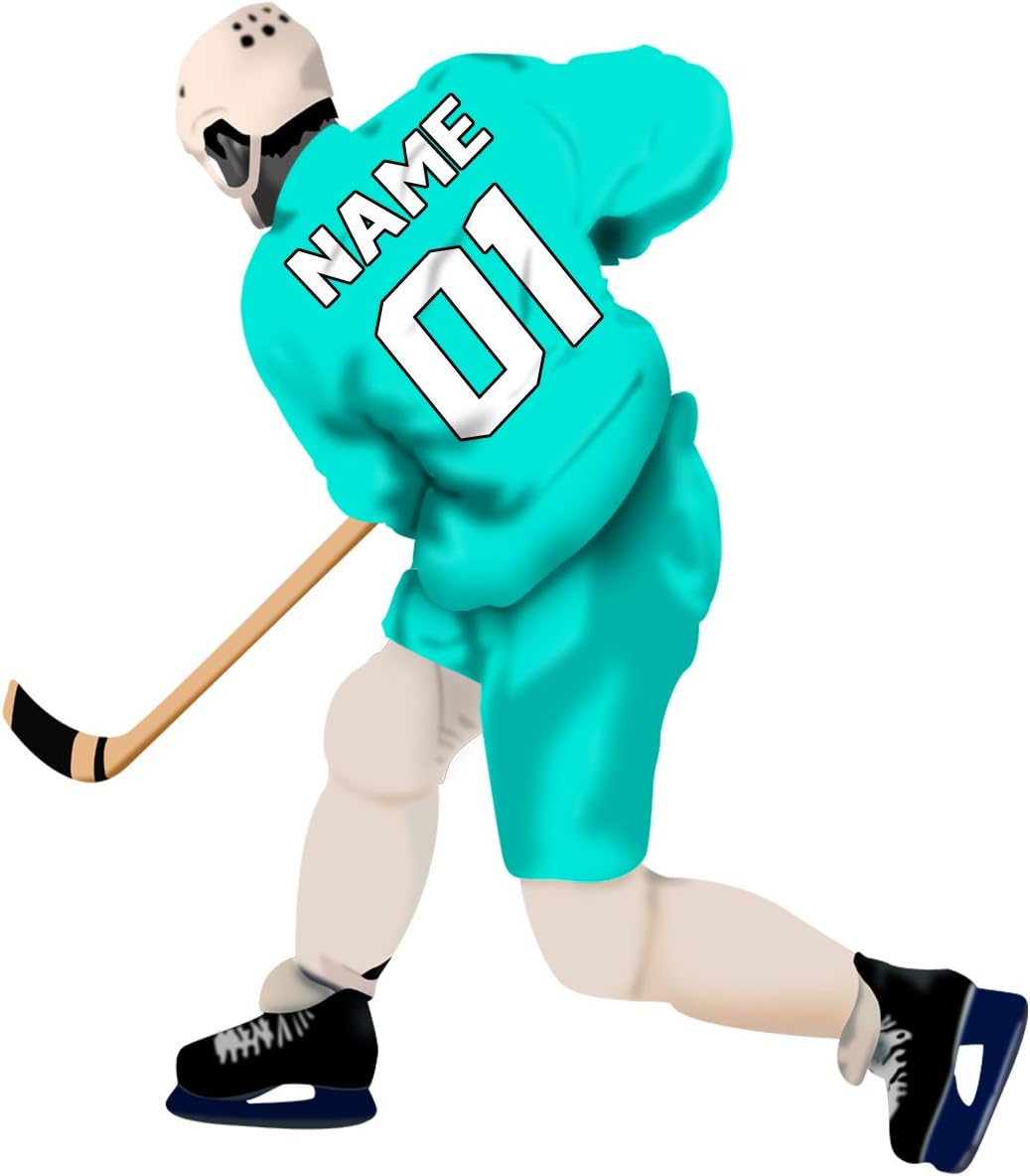 VWAQ Personalized Hockey Player Wall Sticker - Custom Name Sports Wall Decal for Boys - HOL51 (Turquoise, 27"H X 24"W)
