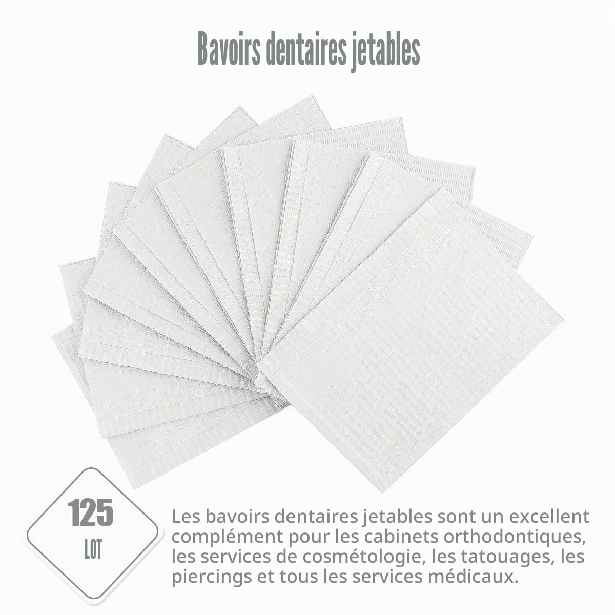 Lot de 125 bavoirs dentaires jetables pour patient, 33 x 45,7 cm, imperméables à 3 plis, pour piercing de tatouage, clinique dentaire, station de tatouage et salon