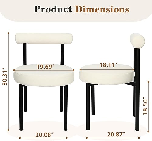 Miniatura 3 de CangLong Boucle - Juego de 4 sillas de comedor tapizadas de terciopelo, sillas de comedor redondas modernas con patas de metal negro para comedor,