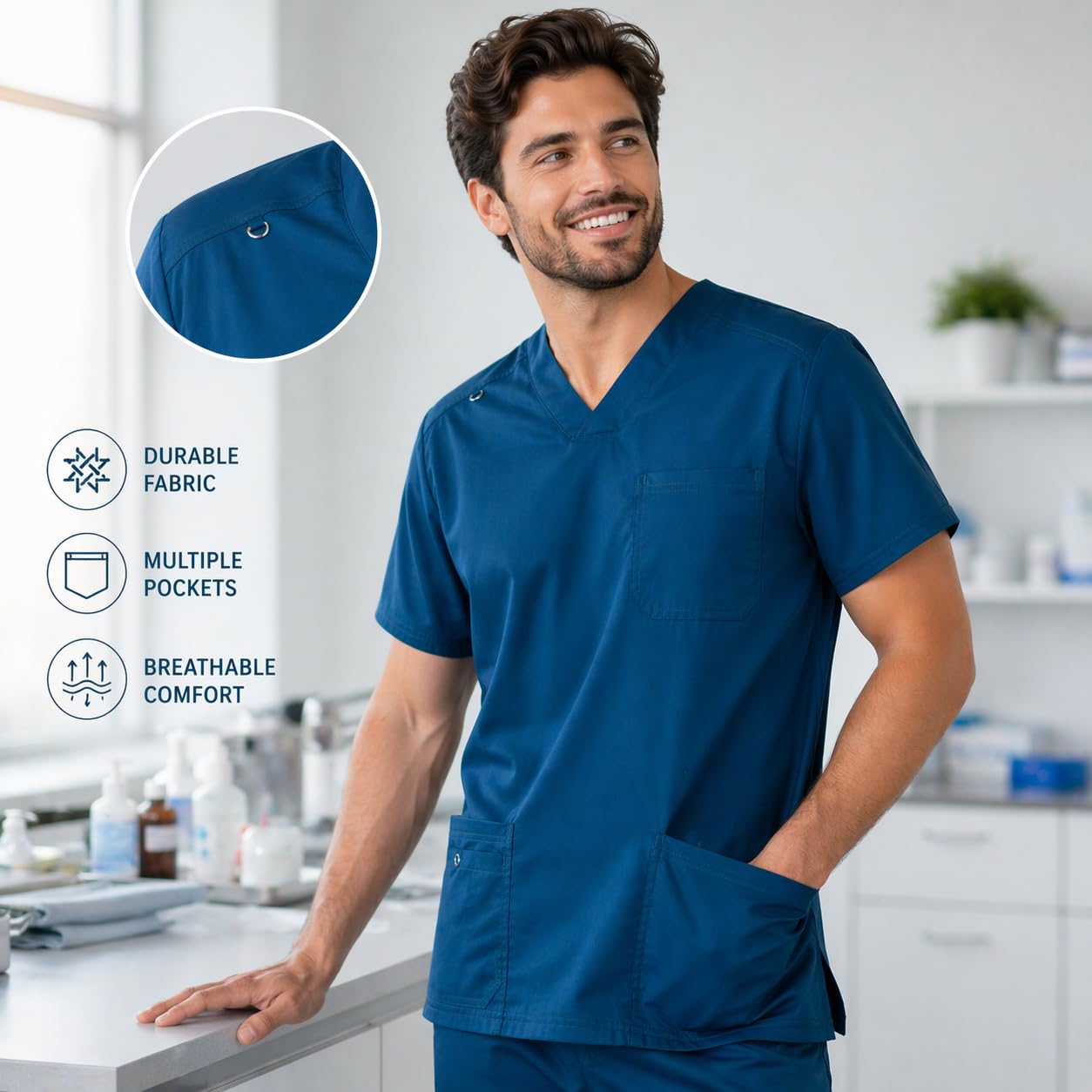 B-well Marco Casacca Sanitaria Uomo Medico Divisa a Maniche Corte Con Scollo a V